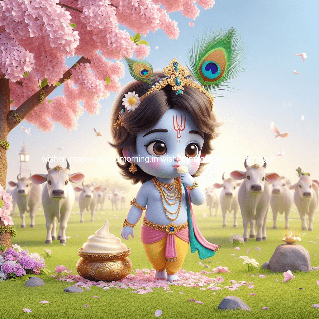 kanha ji ki picture kanha ji hs wallpaper with beautiful background with full garden and blue and green background ()