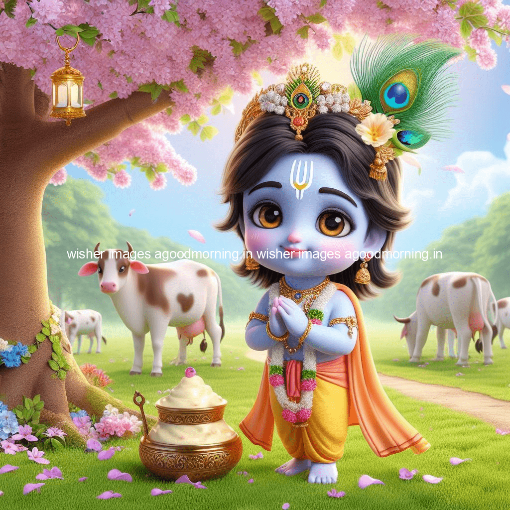 kanha ji ki picture kanha ji hs wallpaper with beautiful background with full garden and blue and green background ()