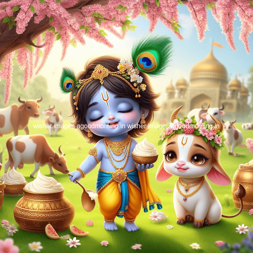 kanha ji ki picture kanha ji hs wallpaper with beautiful background with full garden and blue and green background ()