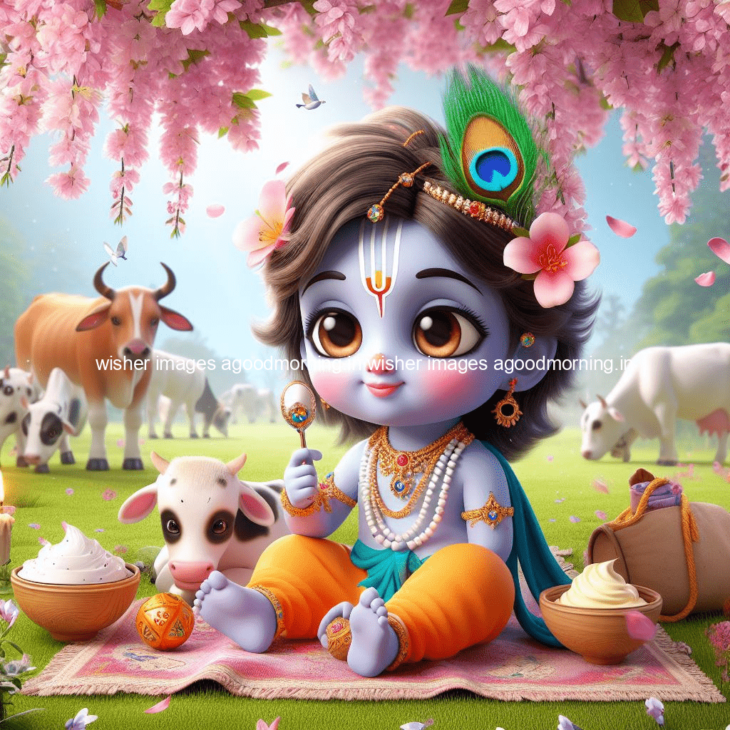 kanha ji ki picture kanha ji hs wallpaper with beautiful background with full garden and blue and green background ()