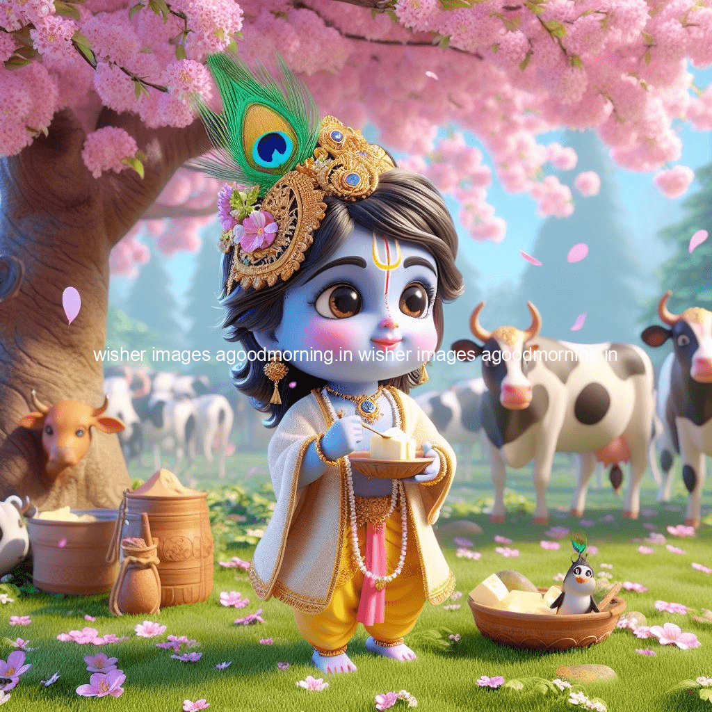 kanha ji ki picture kanha ji hs wallpaper with beautiful background with full garden and blue and green background ()