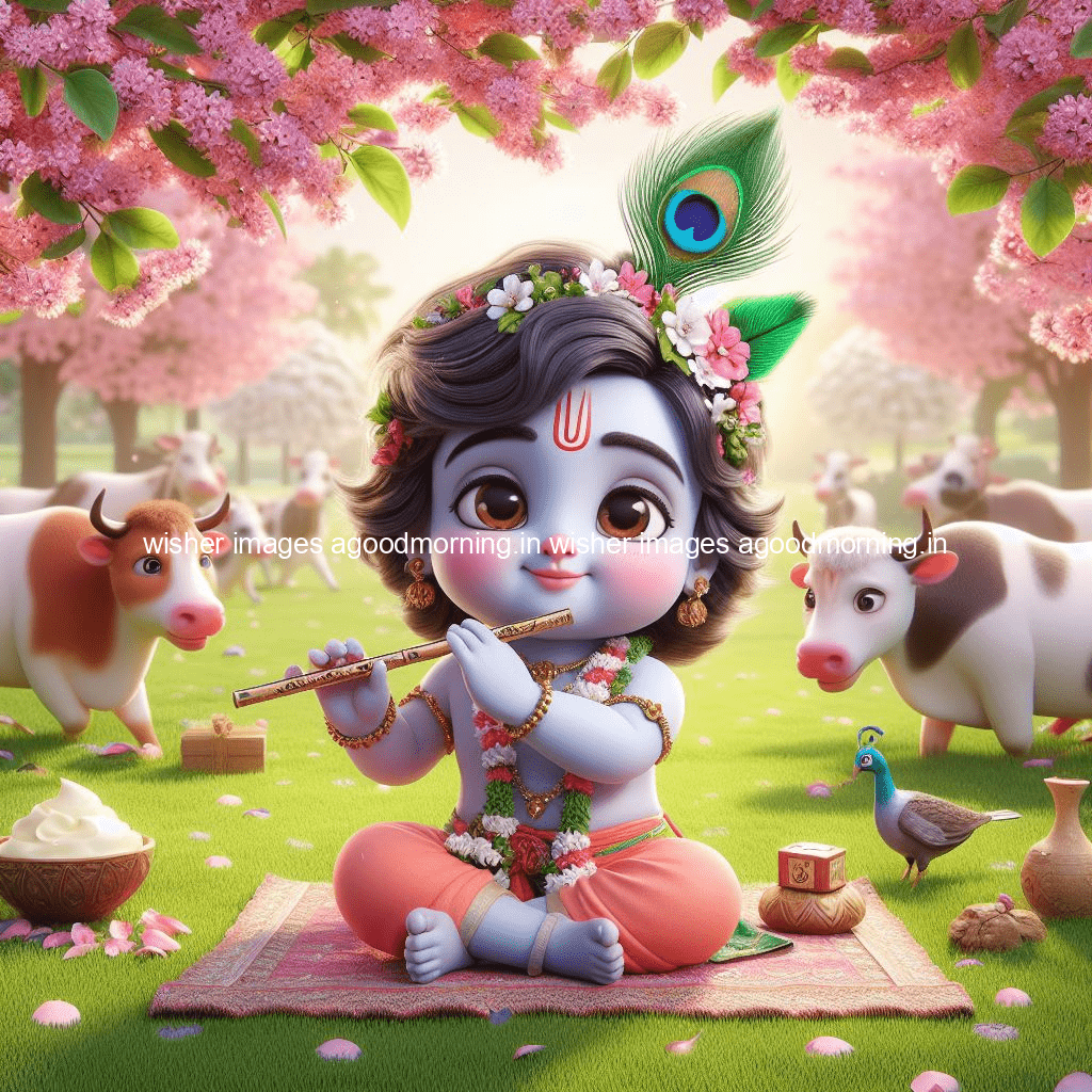 kanha ji ki picture kanha ji hs wallpaper with beautiful background with full garden and blue and green background ()