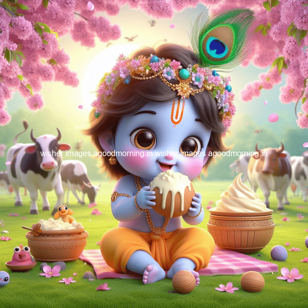 kanha ji ki picture kanha ji hs wallpaper with beautiful background with full garden and blue and green background ()