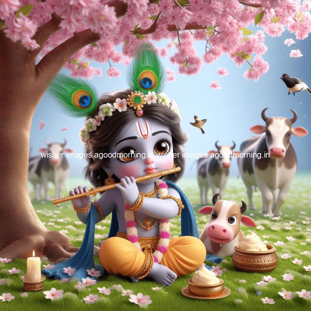 kanha ji ki picture kanha ji hs wallpaper with beautiful background with full garden and blue and green background ()