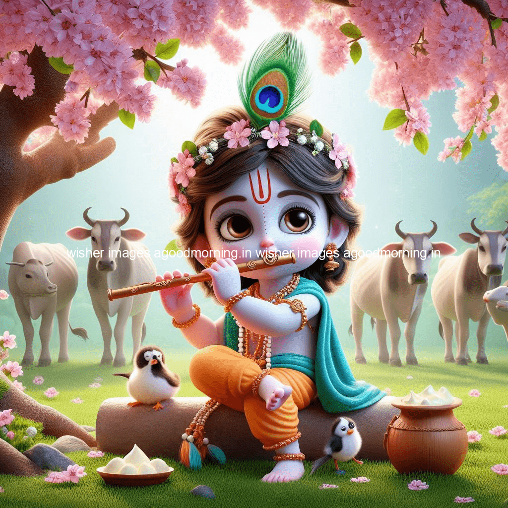 kanha ji ki picture kanha ji hs wallpaper with beautiful background with full garden and blue and green background ()