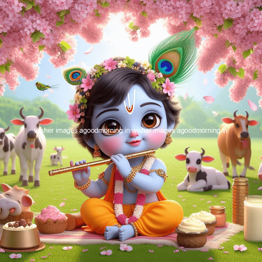 kanha ji ki picture kanha ji hs wallpaper with beautiful background with full garden and blue and green background ()