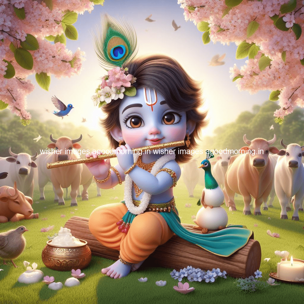 kanha ji ki picture kanha ji hs wallpaper with beautiful background with full garden and blue and green background ()