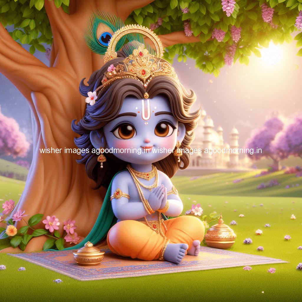 kanha ji ki picture kanha ji hs wallpaper with beautiful background with full garden and blue and green background ()