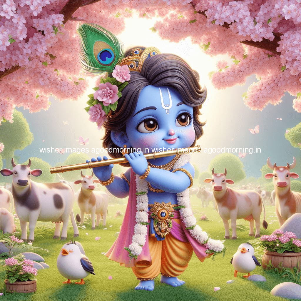 kanha ji ki picture kanha ji hs wallpaper with beautiful background with full garden and blue and green background ()