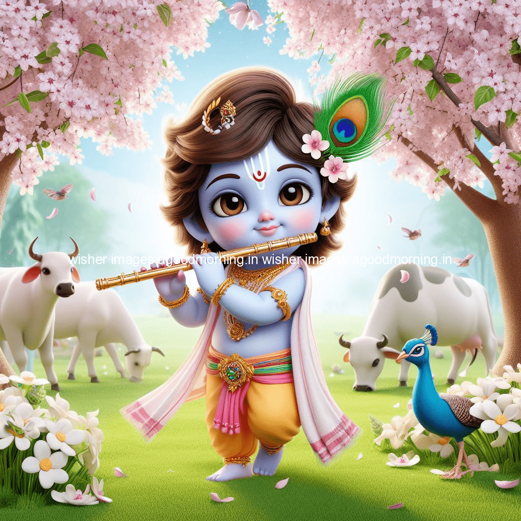 kanha ji ki picture kanha ji hs wallpaper with beautiful background with full garden and blue and green background ()