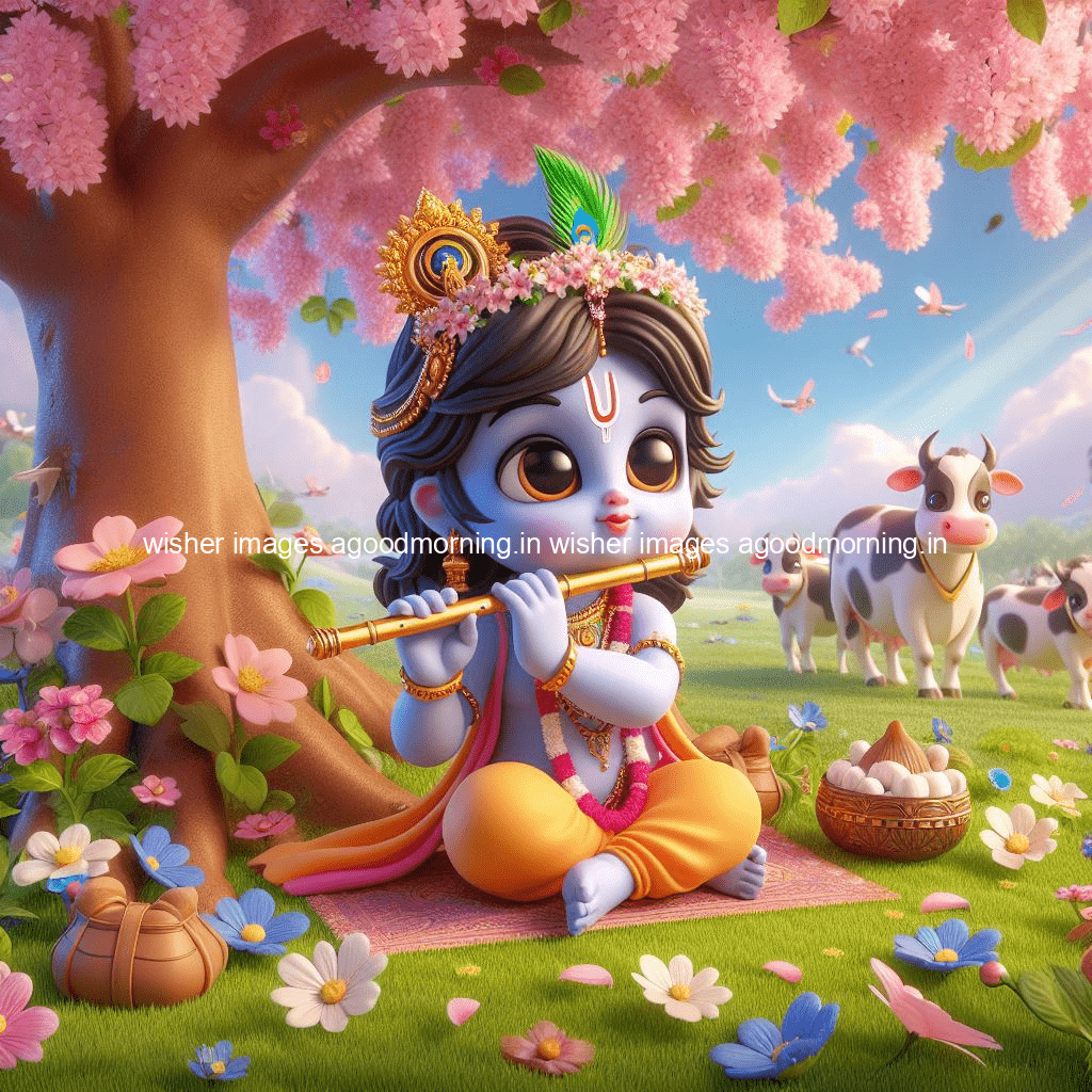 kanha ji ki picture kanha ji hs wallpaper with beautiful background with full garden and blue and green background ()