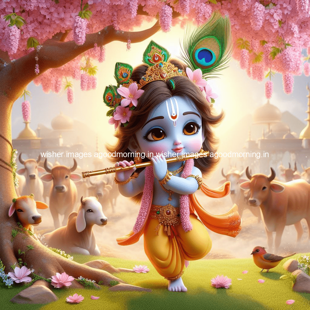 kanha ji ki picture kanha ji hs wallpaper with beautiful background with full garden and blue and green background ()