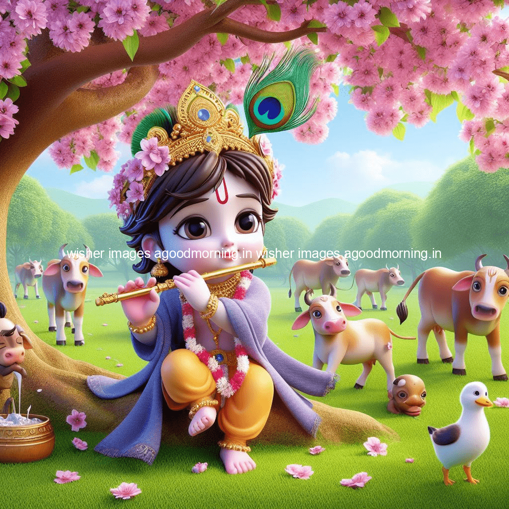 kanha ji ki picture kanha ji hs wallpaper with beautiful background with full garden and blue and green background ()