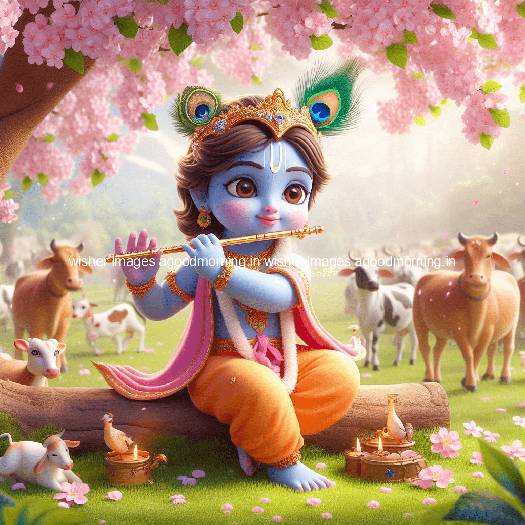 kanha ji ki picture kanha ji hs wallpaper with beautiful background with full garden and blue and green background ()