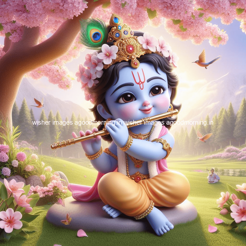 kanha ji ki picture kanha ji hs wallpaper with beautiful background with full garden and blue and green background ()