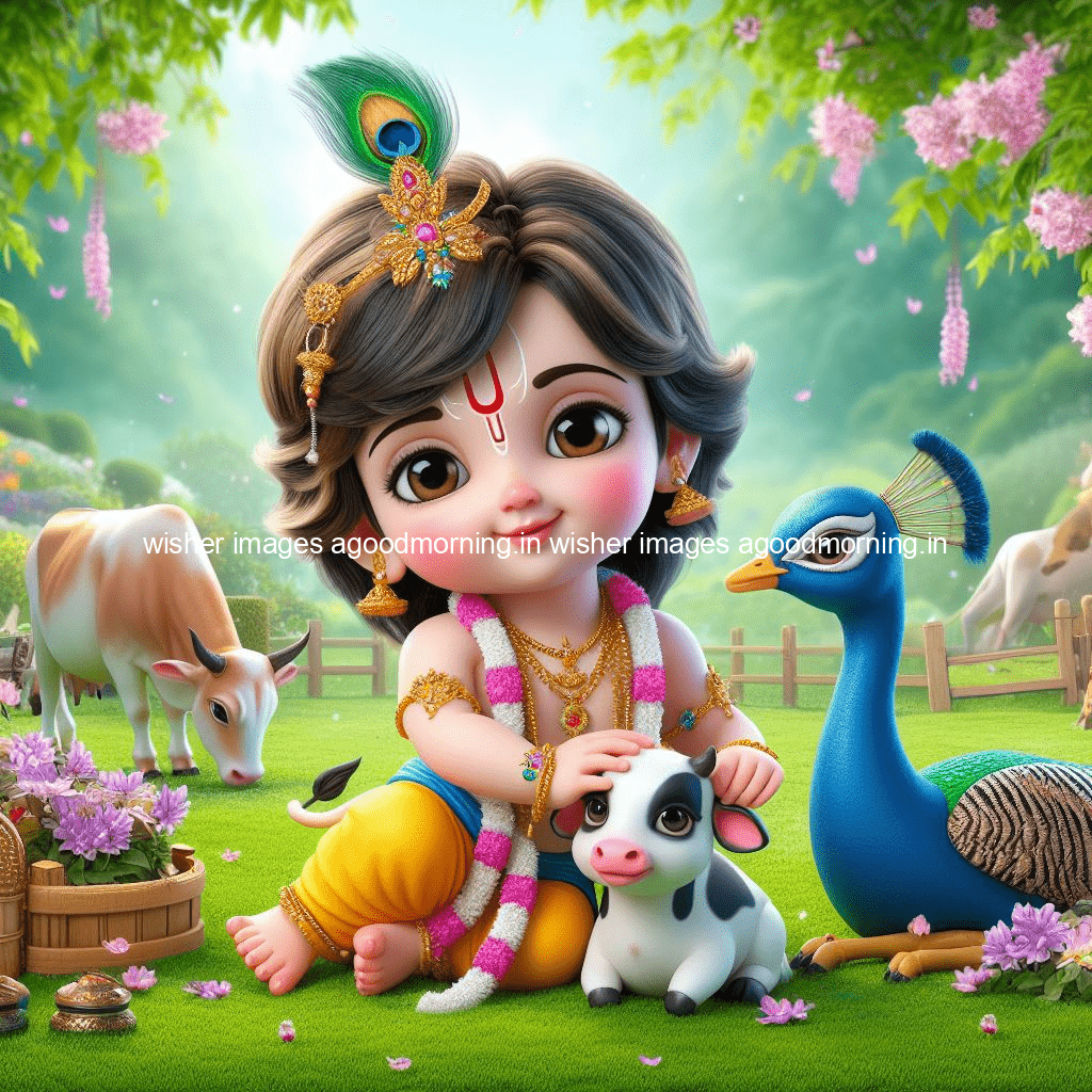 kanha ji ki picture kanha ji hs wallpaper with beautiful background with full garden and blue and green background ()