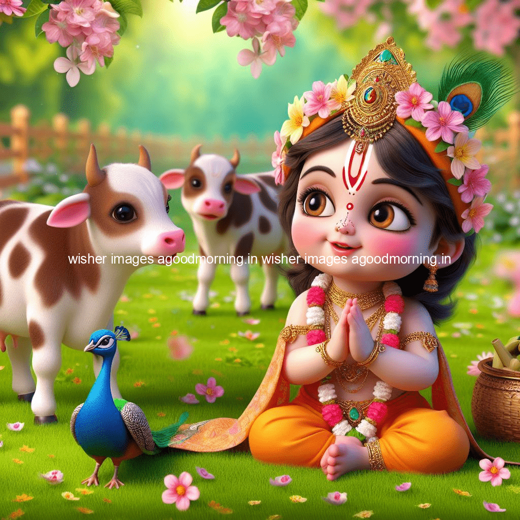 kanha ji ki picture kanha ji hs wallpaper with beautiful background with full garden and blue and green background ()