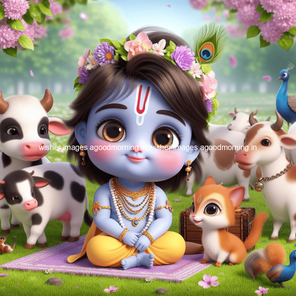 kanha ji ki picture kanha ji hs wallpaper with beautiful background with full garden and blue and green background ()