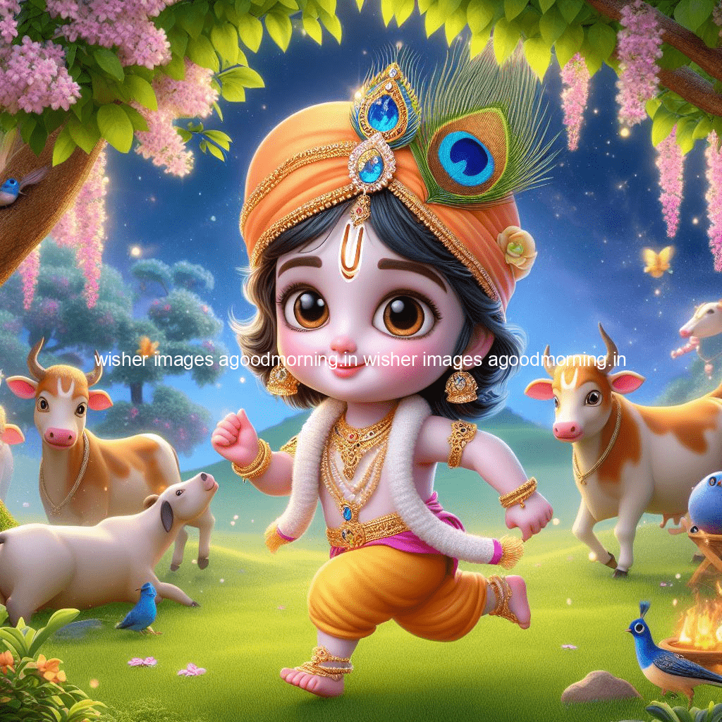 kanha ji ki picture kanha ji hs wallpaper with beautiful background with full garden and blue and green background ()