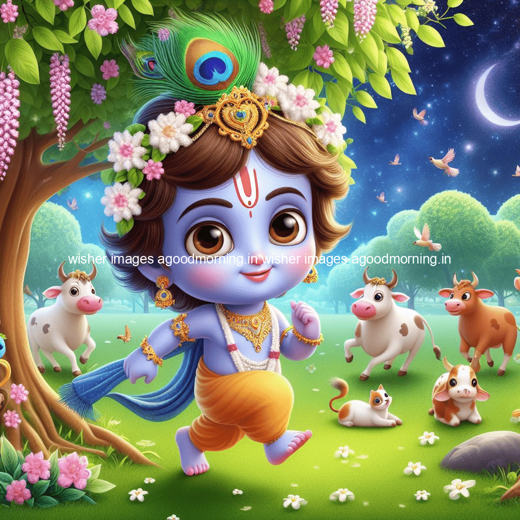 kanha ji ki picture kanha ji hs wallpaper with beautiful background with full garden and blue and green background ()