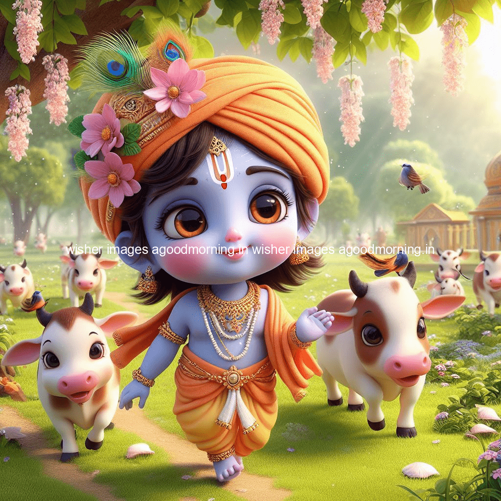 kanha ji ki picture kanha ji hs wallpaper with beautiful background with full garden and blue and green background ()