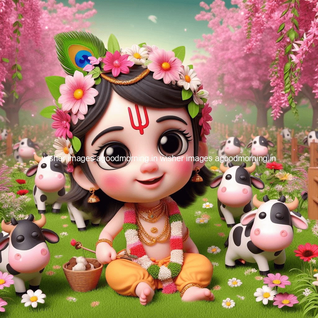 kanha ji ki picture kanha ji hs wallpaper with beautiful background with full garden and blue and green background ()