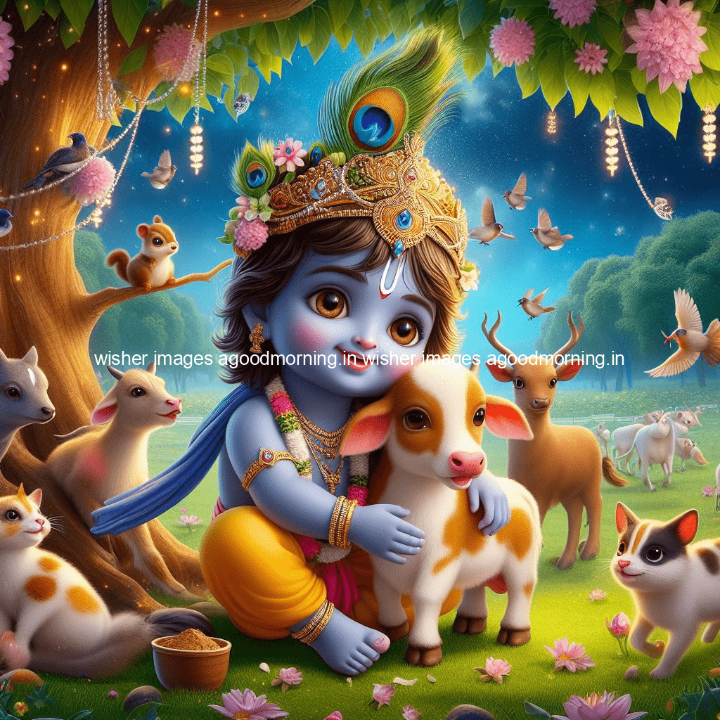 kanha ji ki picture kanha ji hs wallpaper with beautiful background with full garden and blue and green background ()