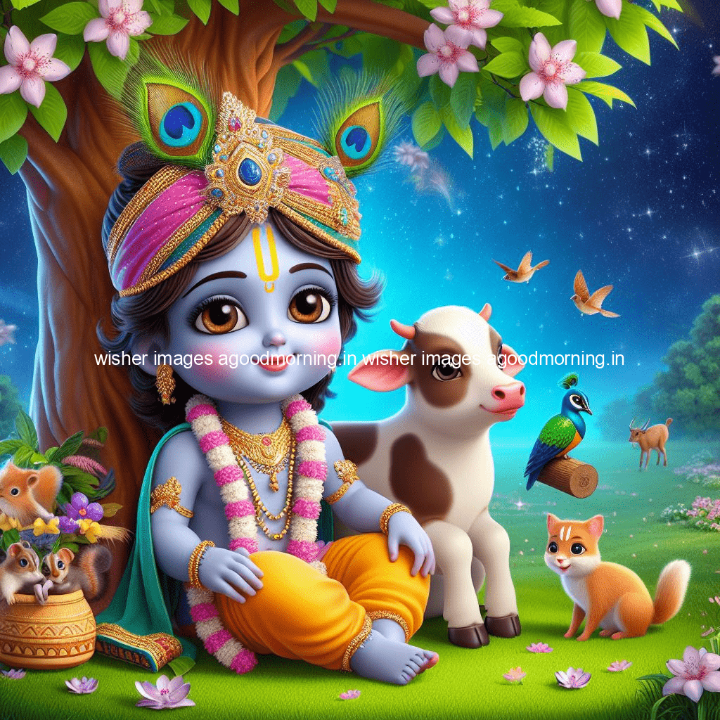 kanha ji ki picture kanha ji hs wallpaper with beautiful background with full garden and blue and green background ()