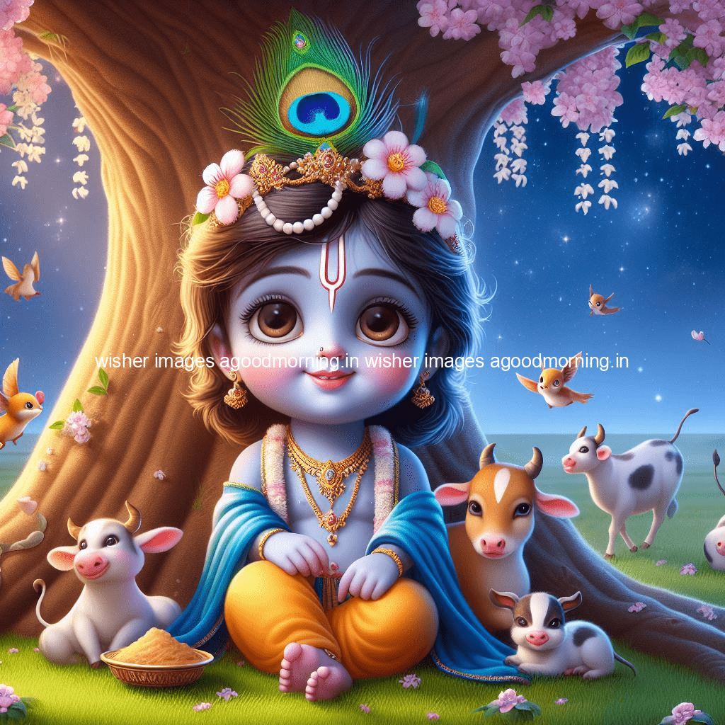 kanha ji ki picture kanha ji hs wallpaper with beautiful background with full garden and blue and green background ()