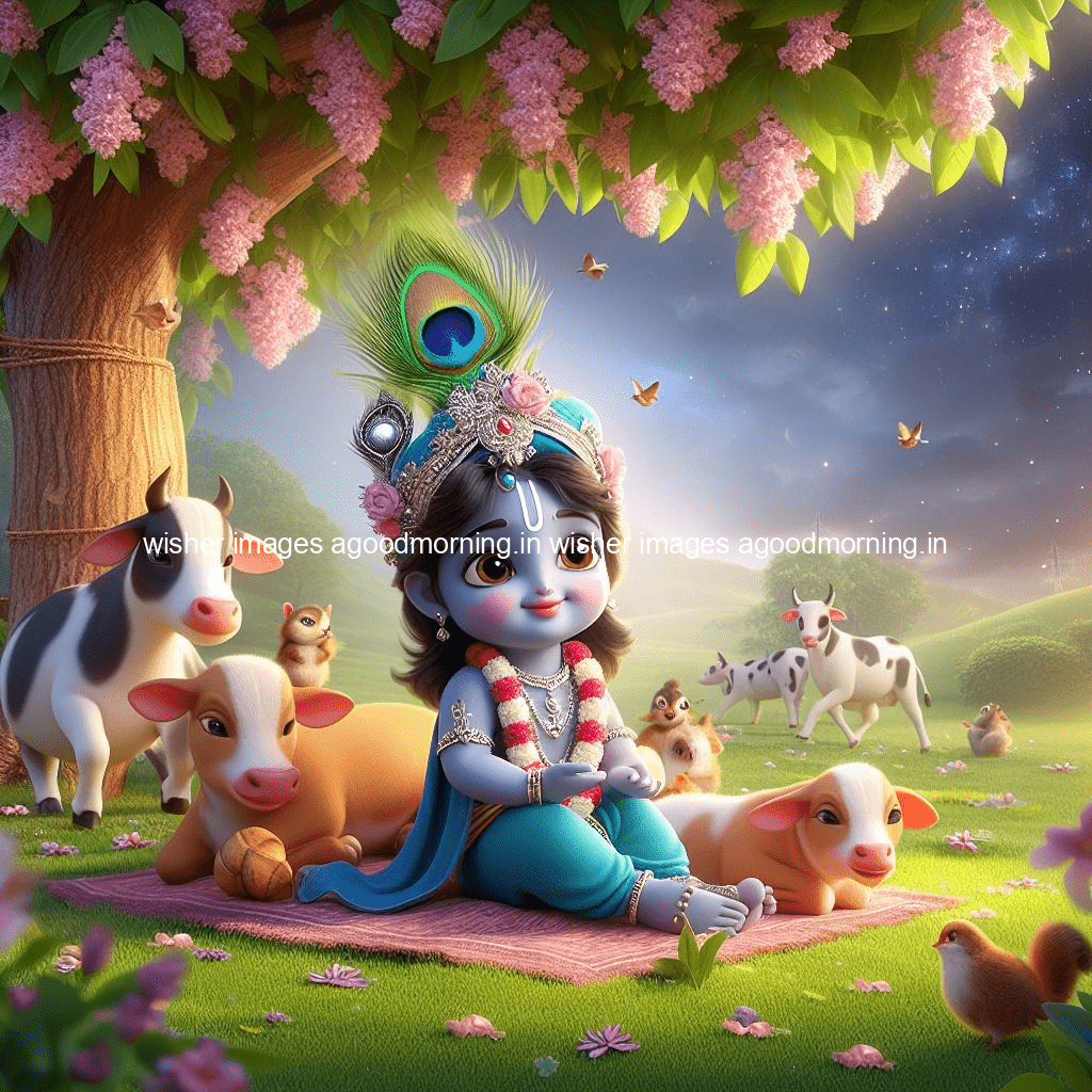 kanha ji ki picture kanha ji hs wallpaper with beautiful background with full garden and blue and green background ()