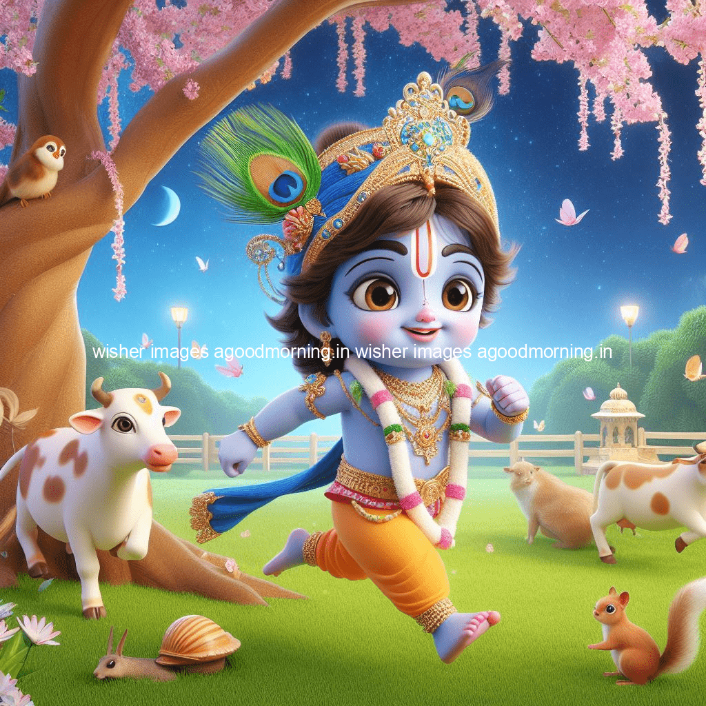 kanha ji ki picture kanha ji hs wallpaper with beautiful background with full garden and blue and green background ()