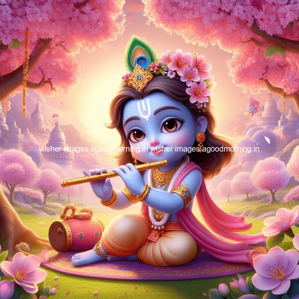 kanha ji ki picture kanha ji hs wallpaper with beautiful background with full garden and blue and green background ()