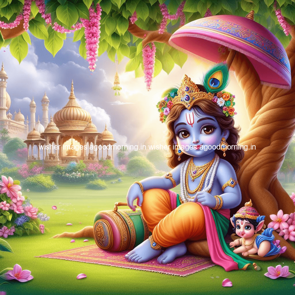 kanha ji ki picture kanha ji hs wallpaper with beautiful background with full garden and blue and green background ()