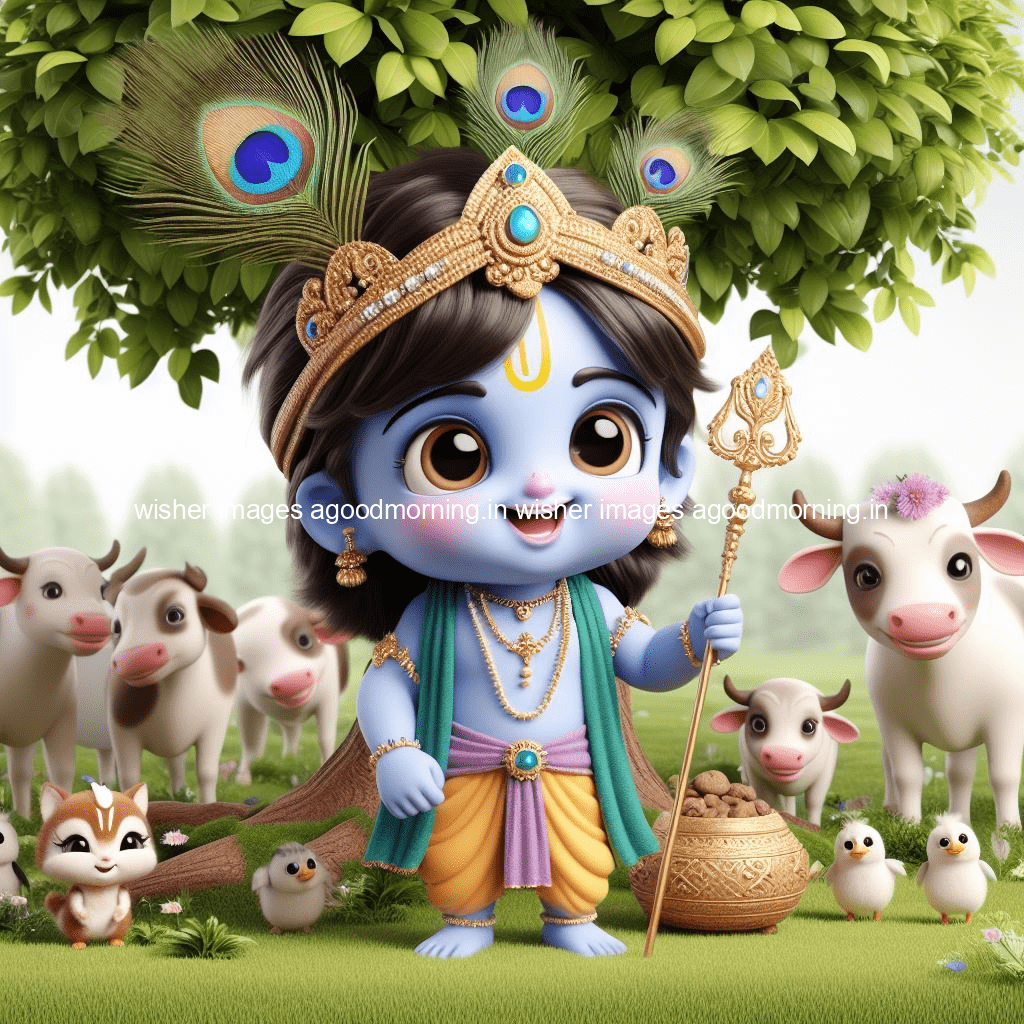 kanha ji ki picture kanha ji hs wallpaper with beautiful background with full garden and blue and green background ()