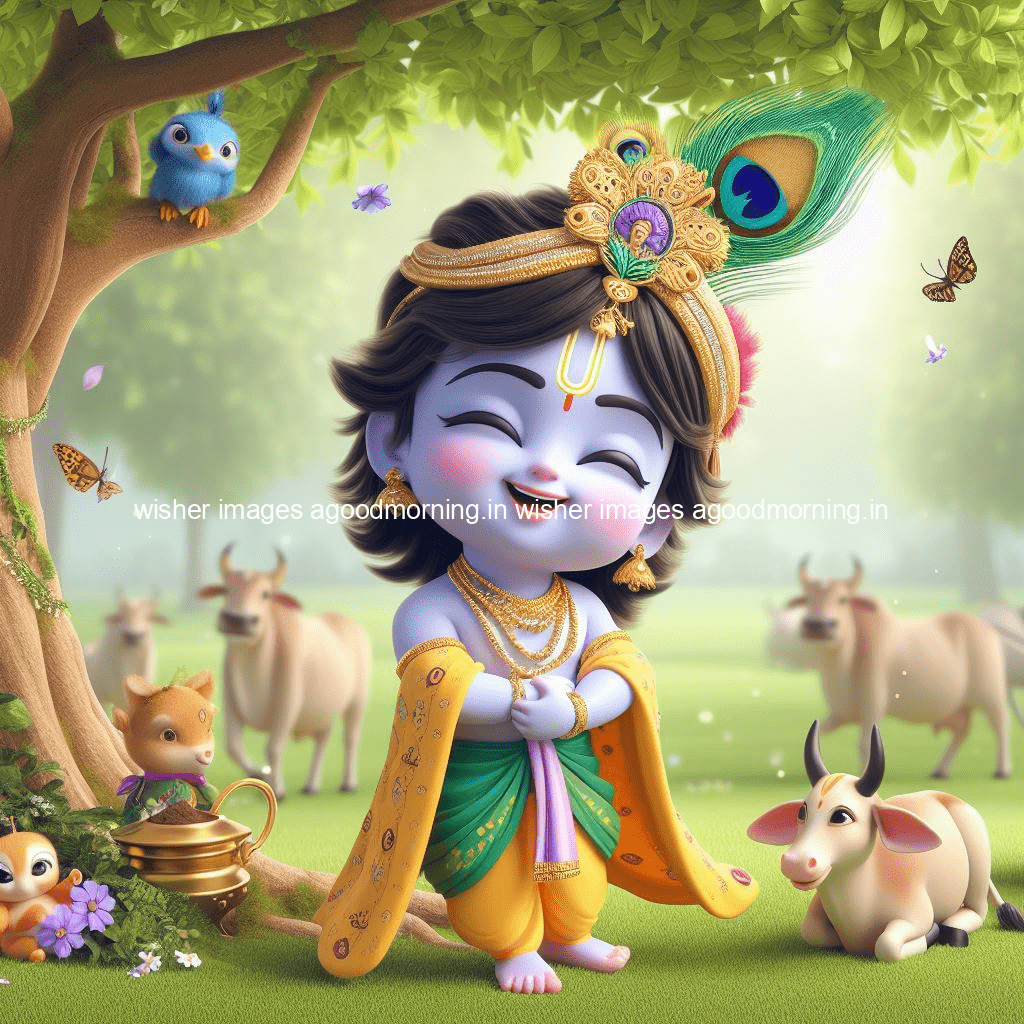 kanha ji ki picture kanha ji hs wallpaper with beautiful background with full garden and blue and green background ()