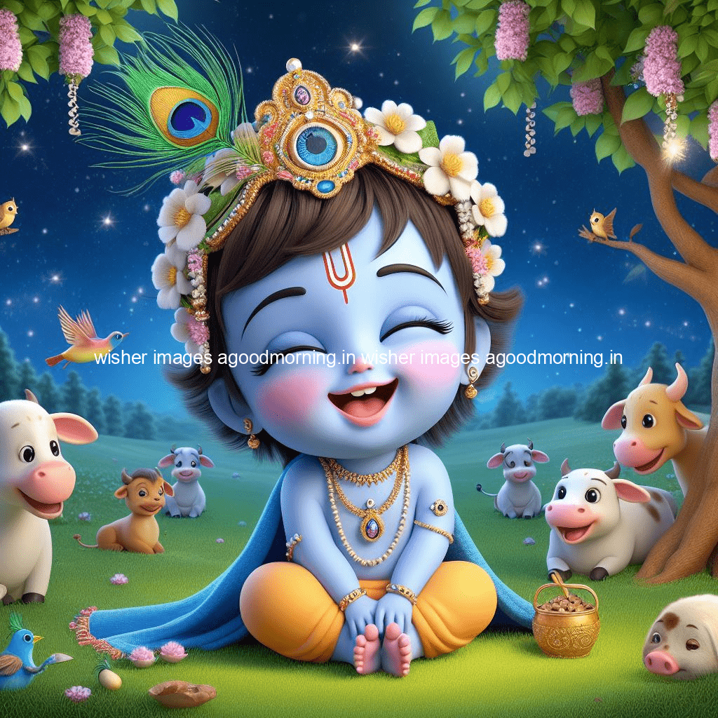 kanha ji ki picture kanha ji hs wallpaper with beautiful background with full garden and blue and green background ()