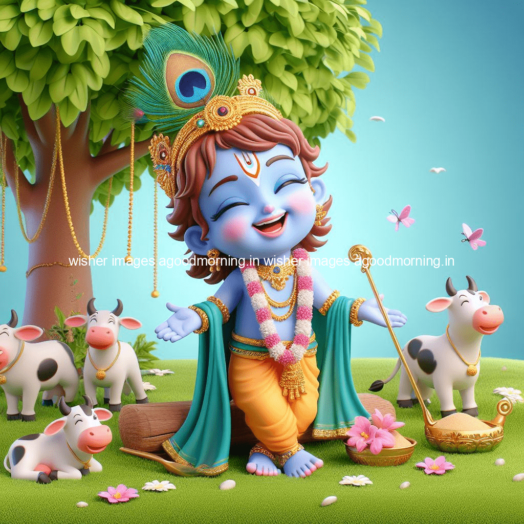 kanha ji ki picture kanha ji hs wallpaper with beautiful background with full garden and blue and green background ()