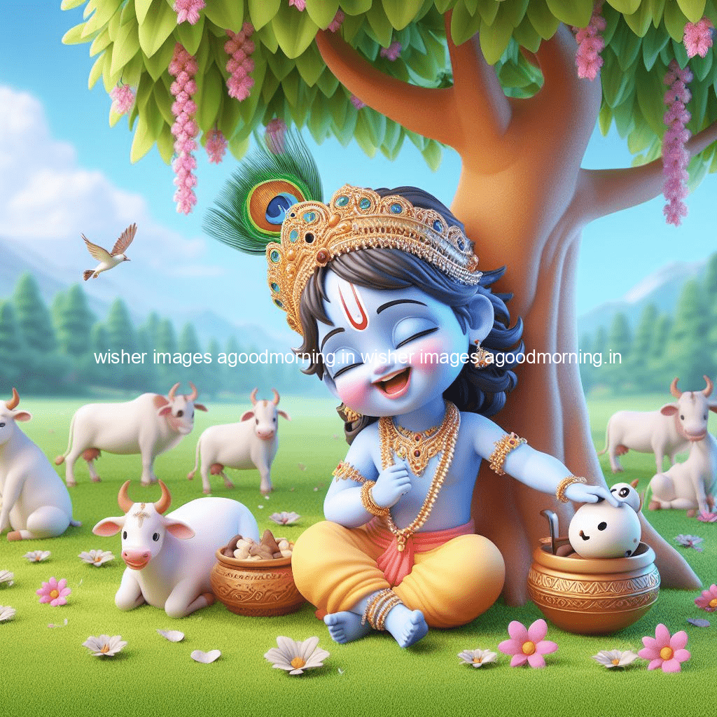 kanha ji ki picture kanha ji hs wallpaper with beautiful background with full garden and blue and green background ()