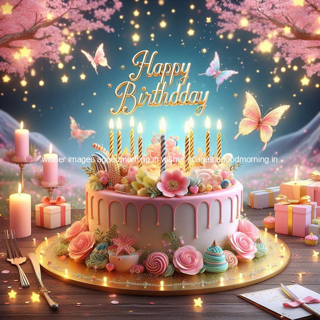 happy birthday name happy birthday beautiful background with pink with white cakes