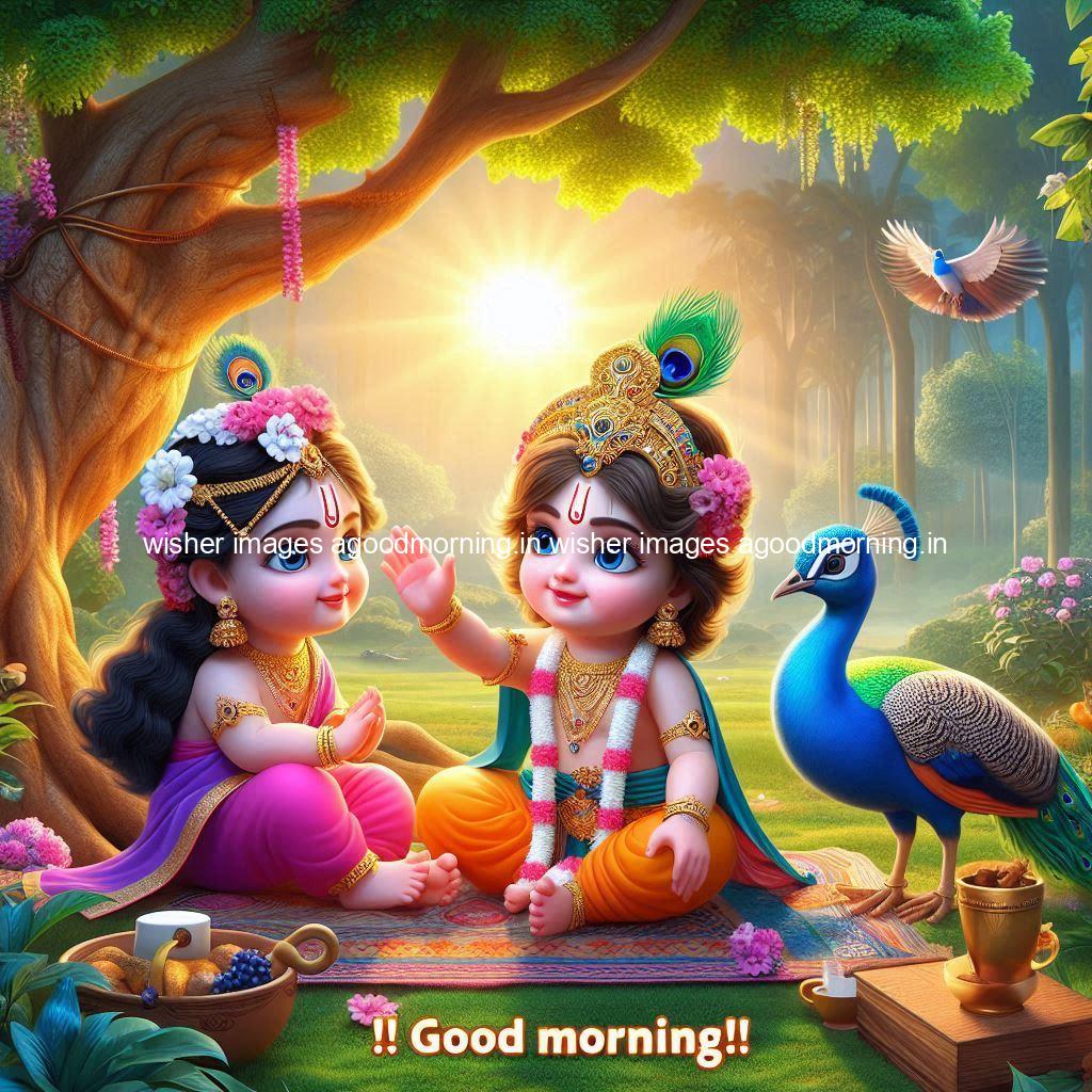 105+ krishna Cartoon Images HD Wallpapers Free Download 4 krishna cartoon images hd wallpapers beautiful garden with sun rise behind he krishna ji with peacock are seating ()
