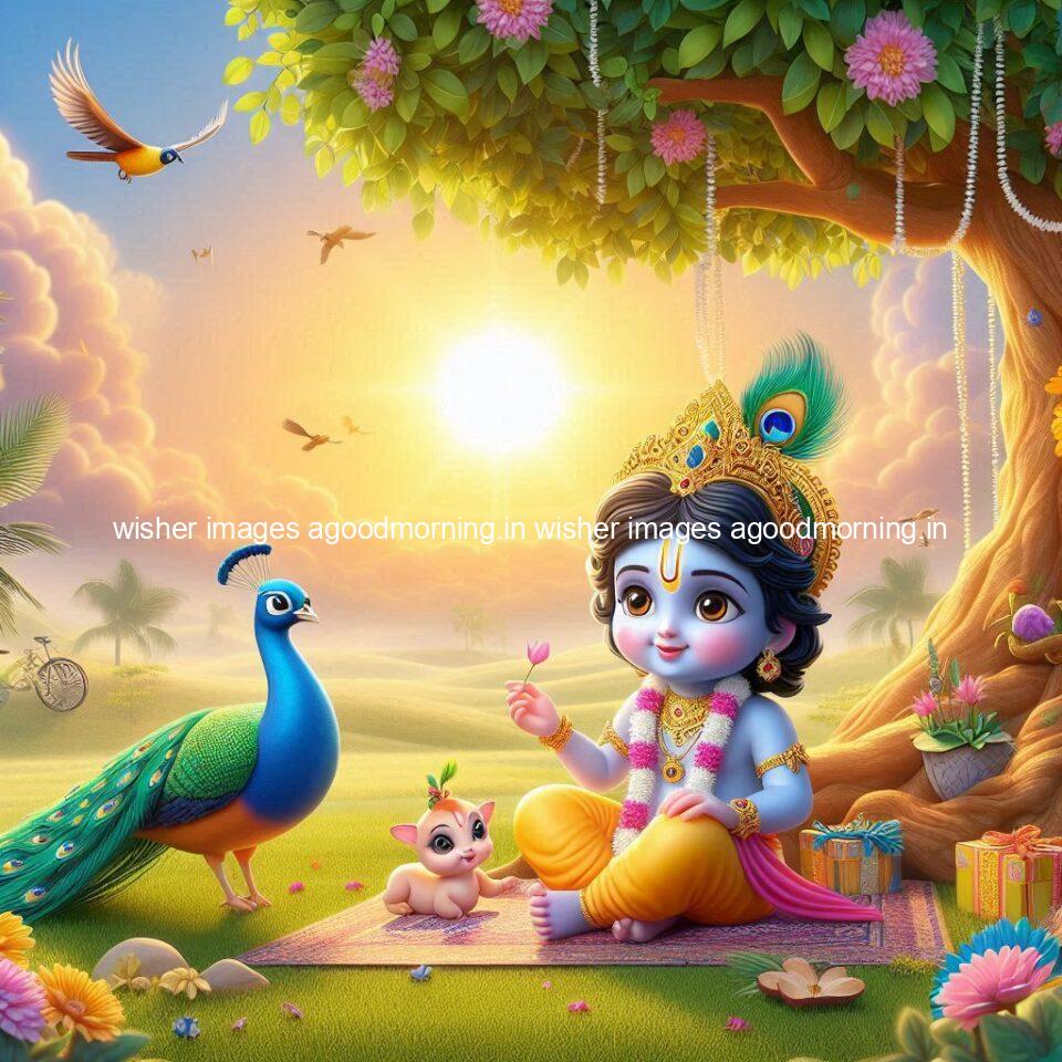 krishna-cartoon-images-hd-wallpapers-beautiful-garden-with-sun-rise-behind-he-krishna-ji-with-peacock-are-seating-87-960x960 105+ krishna Cartoon Images HD Wallpapers Free Download