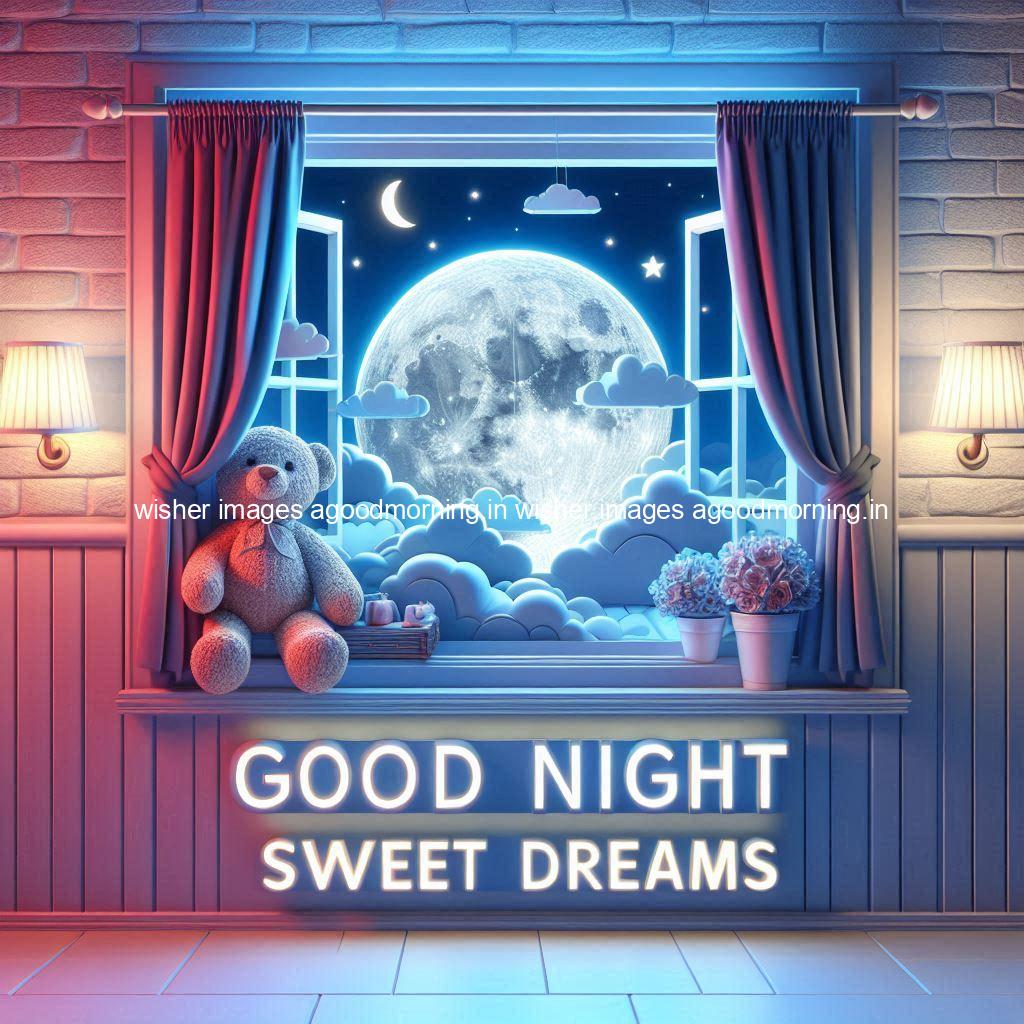 good-night-sweet-dreams-images-hd-with-taddy-bear-blue-colour-vibes-love-vibes-blue-background_12-1 140+ Good Night Sweet Dream Images HD Free Download