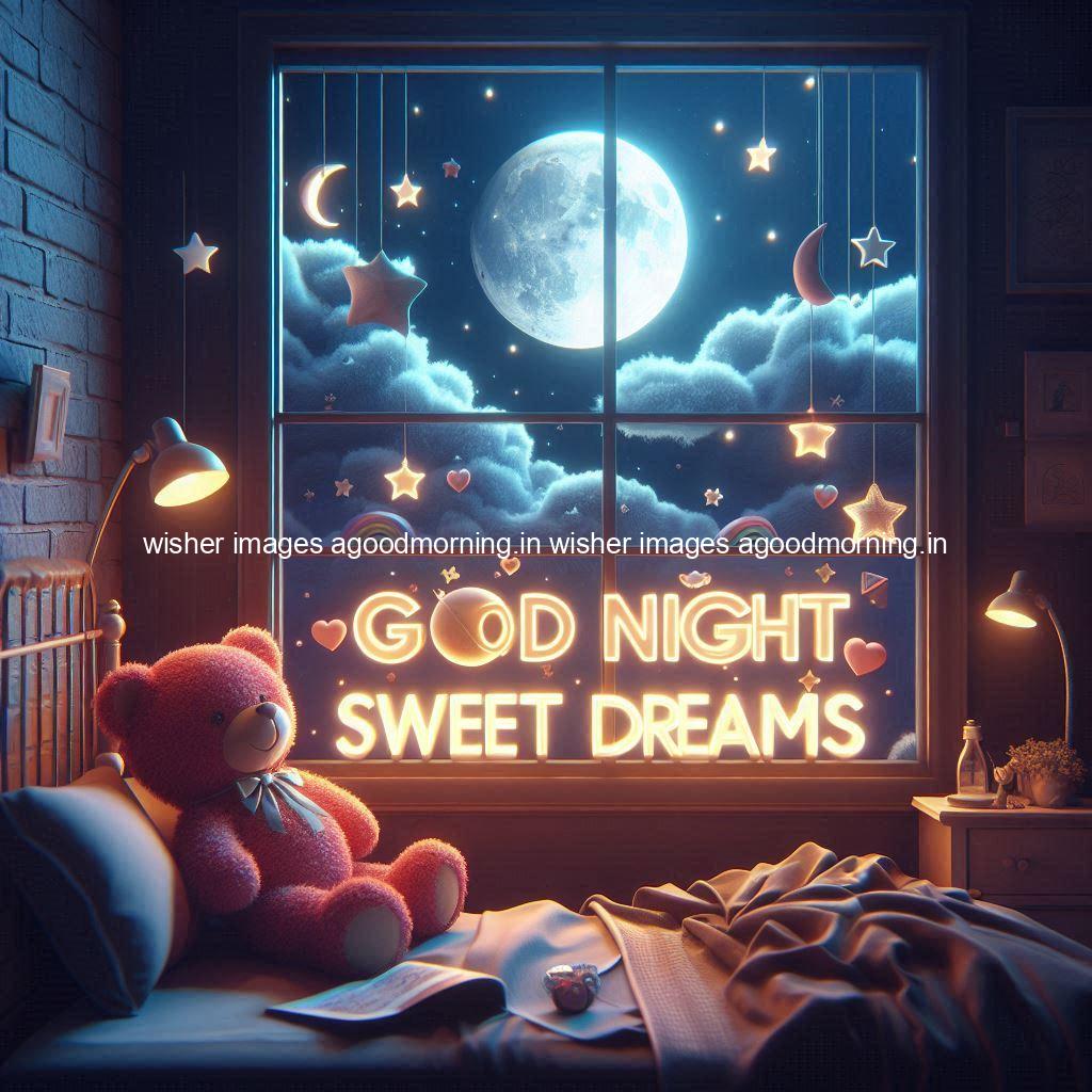 good-night-sweet-dreams-images-hd-with-taddy-bear-blue-colour-vibes-love-vibes-blue-background_77-1 140+ Good Night Sweet Dream Images HD Free Download