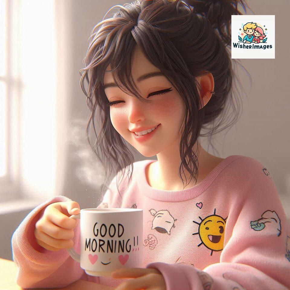 120 Beautiful Girl Morning Greetings Free Download 117 beautiful girl morning greetings nature wish coffee cup cute happy smile sunrise bright day warm vibes love cheerful message start day photo pic flowers ()