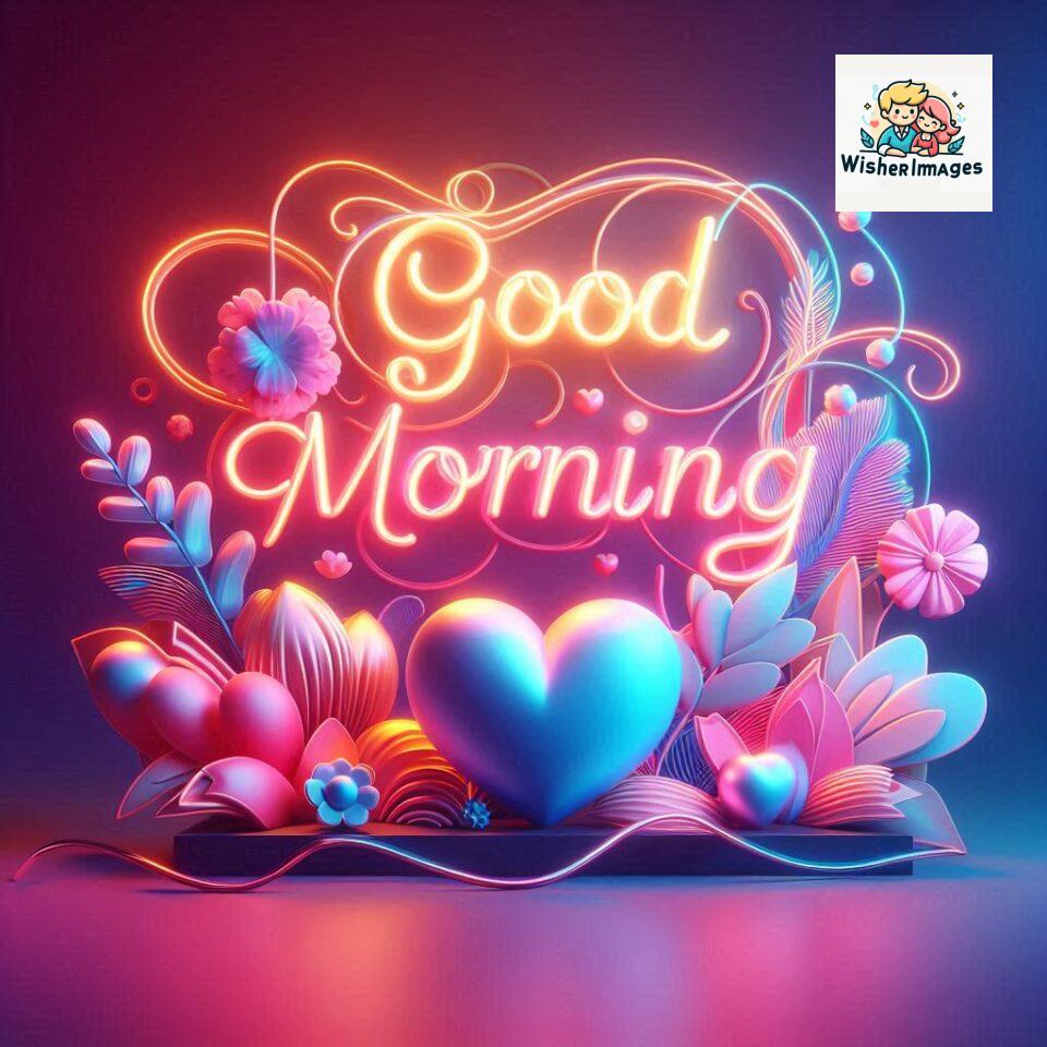 Bright and Cheerful D Good Morning Design with Hearts and flowers with colour full light setup with good morning Flowers ()