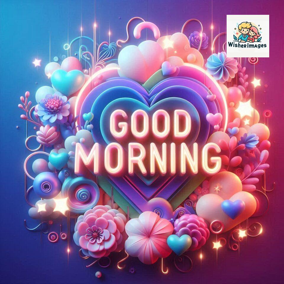 Bright and Cheerful D Good Morning Design with Hearts and flowers with colour full light setup with good morning Flowers ()