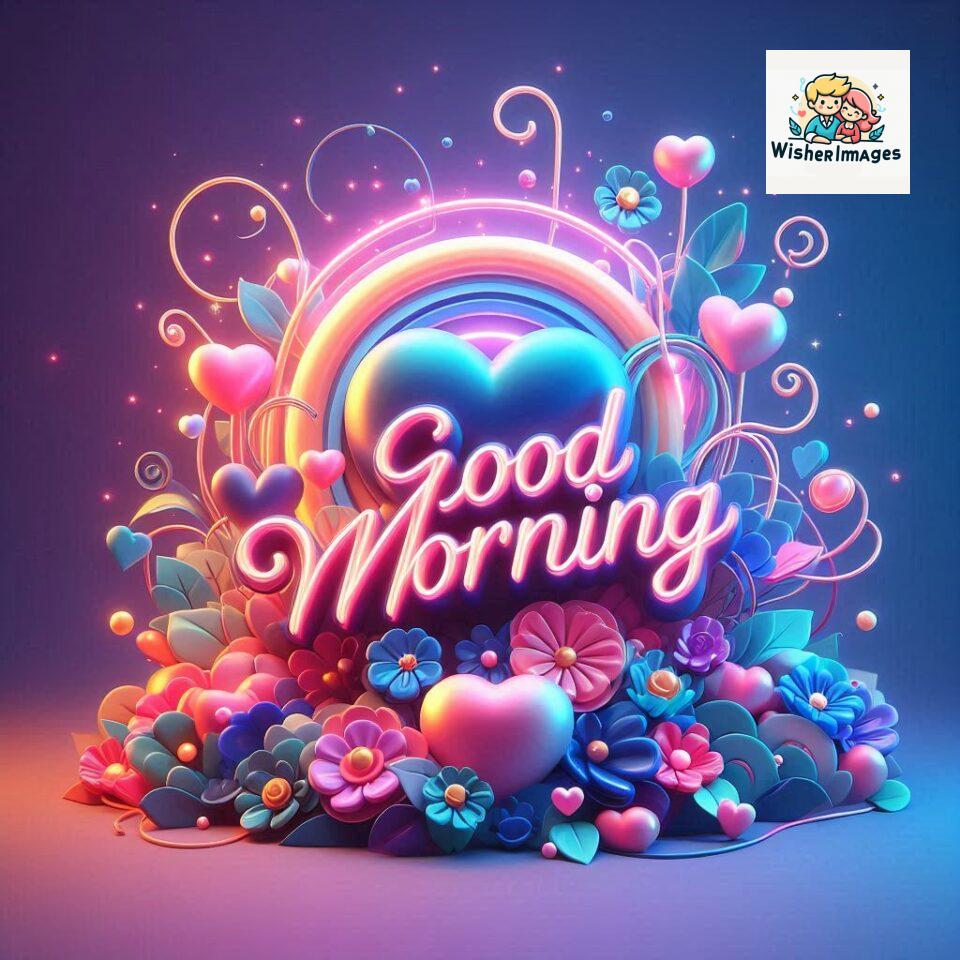 Bright and Cheerful D Good Morning Design with Hearts and flowers with colour full light setup with good morning Flowers ()