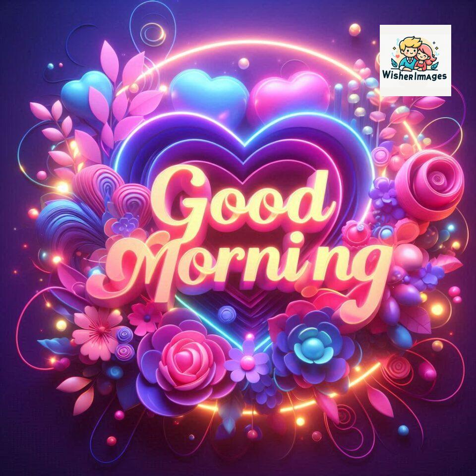 Bright and Cheerful D Good Morning Design with Hearts and flowers with colour full light setup with good morning Flowers ()