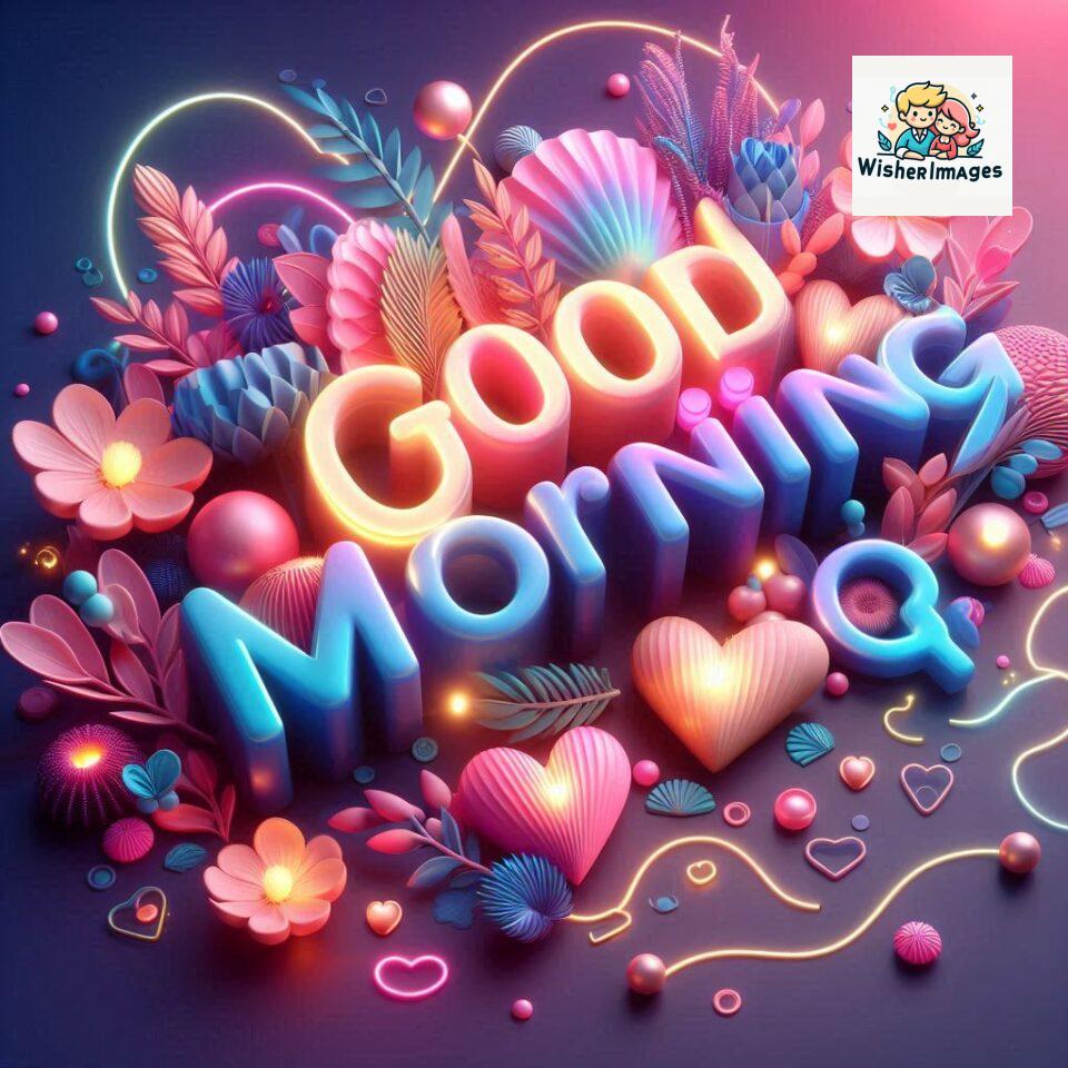 Bright and Cheerful D Good Morning Design with Hearts and flowers with colour full light setup with good morning Flowers ()