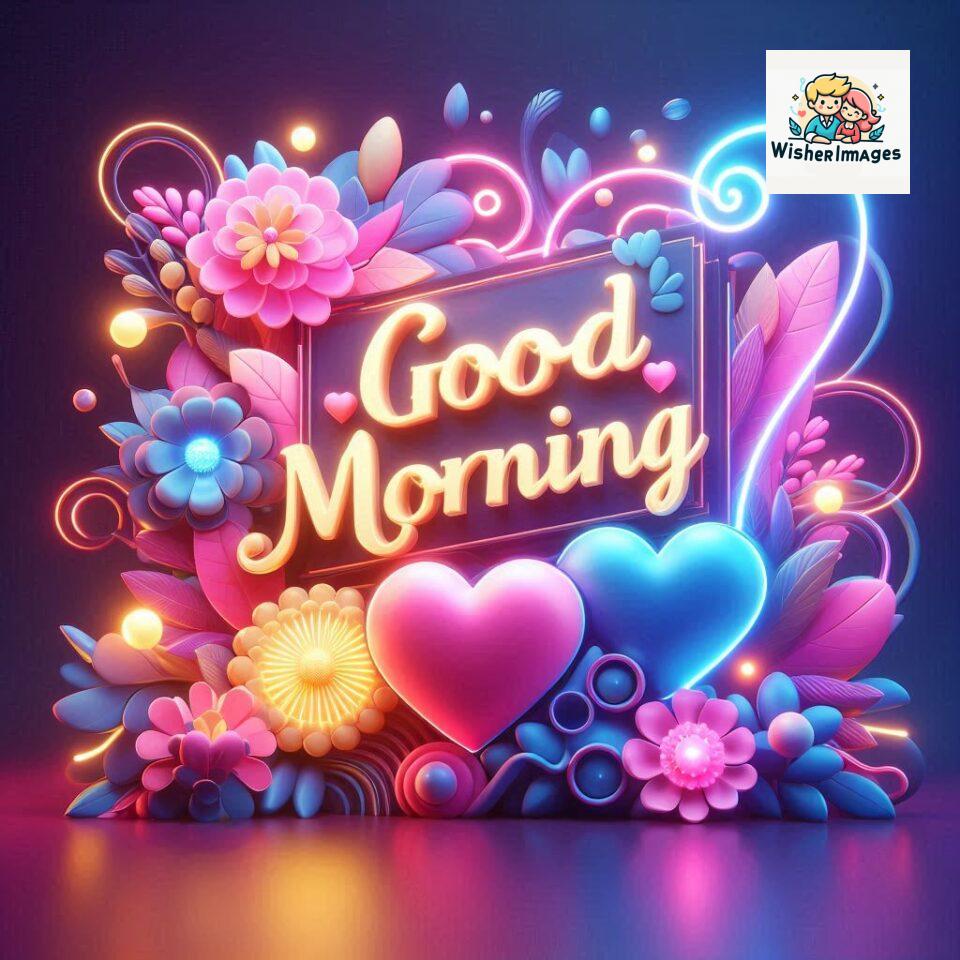 Bright and Cheerful D Good Morning Design with Hearts and flowers with colour full light setup with good morning Flowers ()